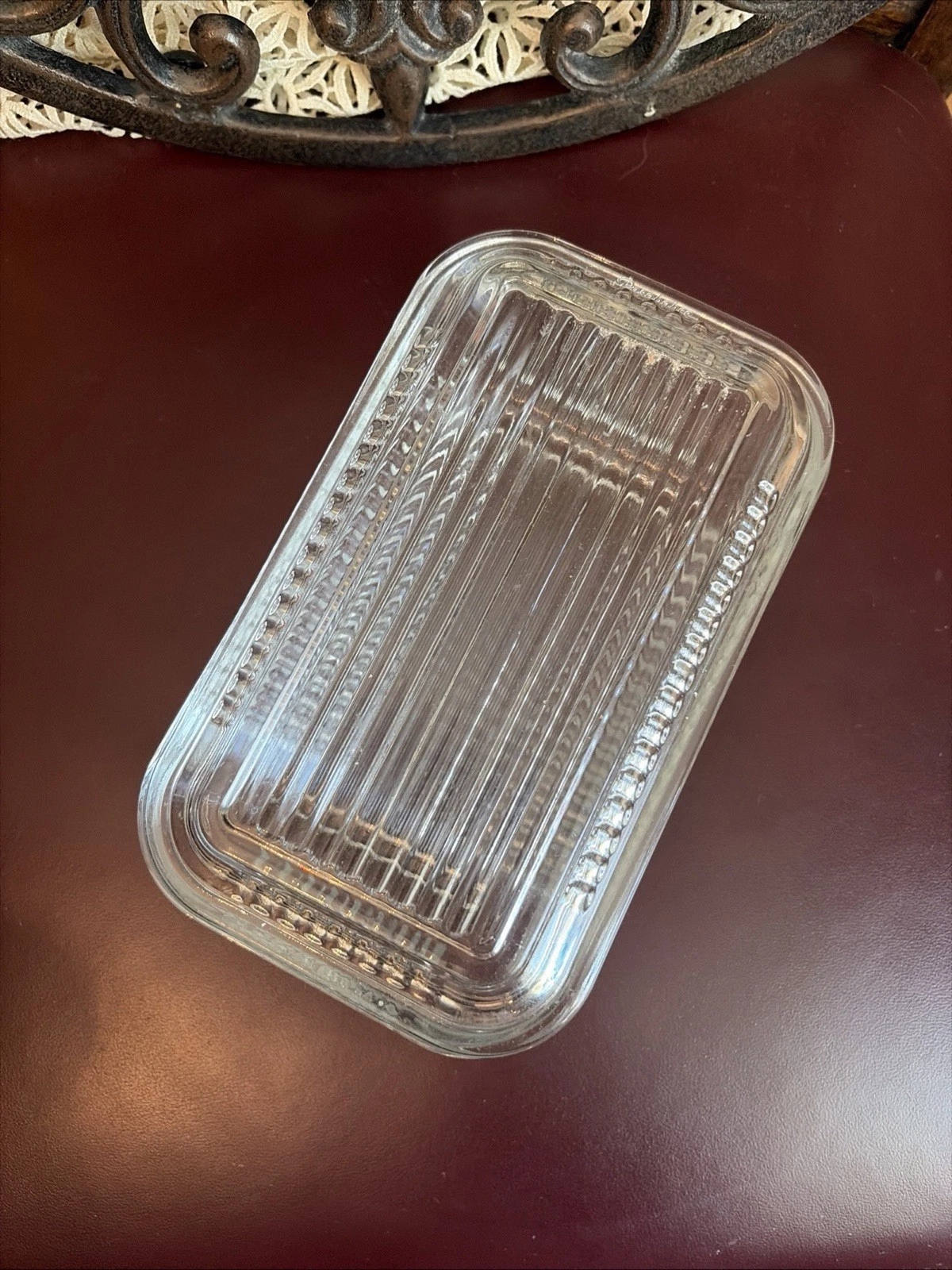 VTG PASABAHCE CLEAR RIBBED GLASS COVERED REFRIGERATOR/ BUTTER DISH MCM ~ EUC