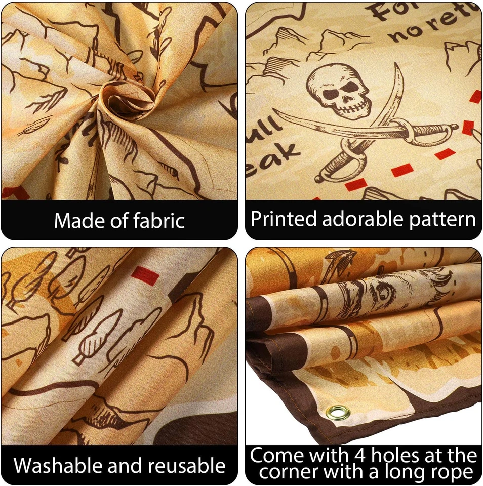 Decoraciones de fiesta pirata Halloween mapa del tesoro tema pirata telón de fondo Foto 3 de 4