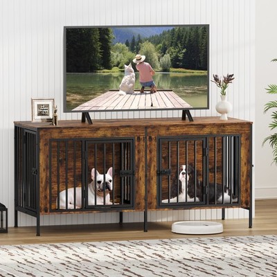 Dog Crate Furniture TV Stand Heavy Duty Wooden Dog Kennel End Table for LargeDog