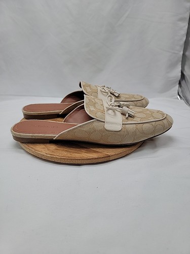 Coach Stassi Slides Mules Logo Bow Beige Womens Shoes Size 11B FG2709 - Picture 3 of 11