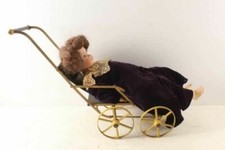 Antique Child Doll Size Push Wood Wheel Baby Stroller Pram 23" Tall