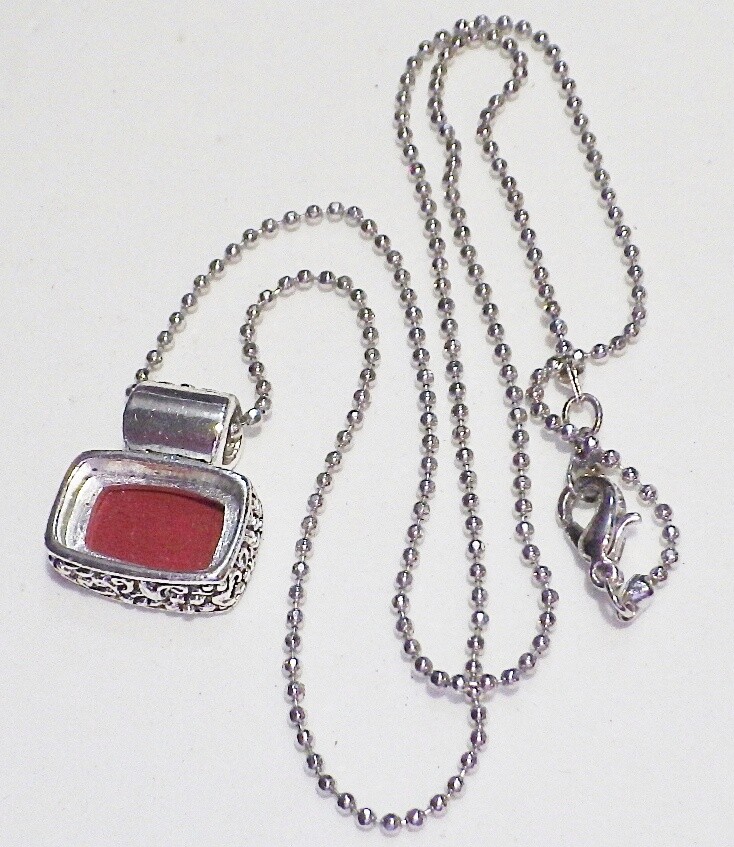 Red-Brown Jadeite Stone Rectangular Pendant Neckl… - image 2