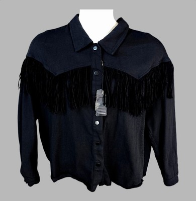 Y2K Forever 21+ Black Denim Western Cropped Jacket Fringe PLUS XL Cowgirl Core