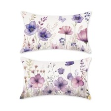 Floral Throw Pillow Covers 12x20 Set of 2 Spring Summer 12x20 Inch Purple