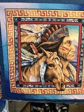 Native American Warrior with Horse Cotton Fabric Panel 16"x16" T248