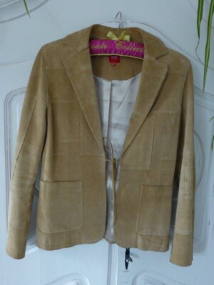 Lederjacke von Esprit*Wildleder*zum Knoten*Patchwork*beige*Gr.38/M*neuw
