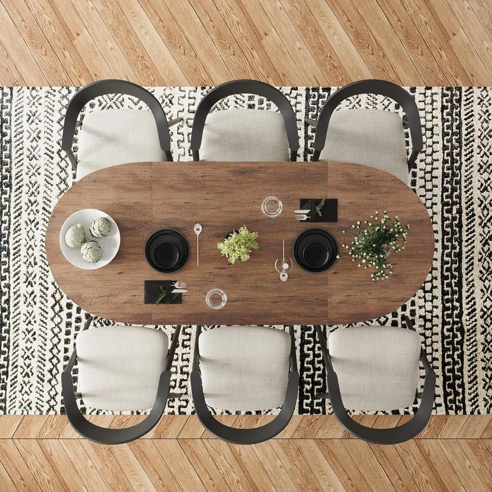 70.86" Oval Dining Table for 6-8 People Wood Kitchen Table Breakfast Furniture - Image 3 of 4