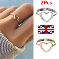 2Pcs Love Heart Best Friend Ring Promise Jewelry Friendship Wedding Band Ring