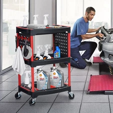 Multifunction 3-Tier Auto Detailing Cart Car Wash Tool Organizer Rolling Trolley