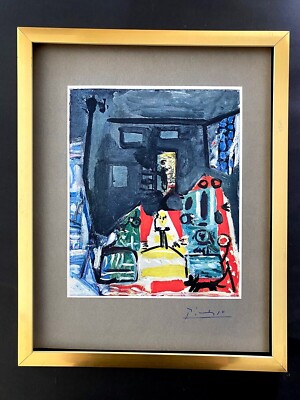 PABLO PICASSO+ ORIGINAL 1969 + SIGNED + HAND TIPPED COLOR PLATE + FRAMED