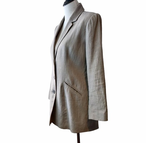 Peruvian Connection Womens Gray Tan Linen Blend 3 Button Lined Blazer Jacket 8 - Picture 2 of 9