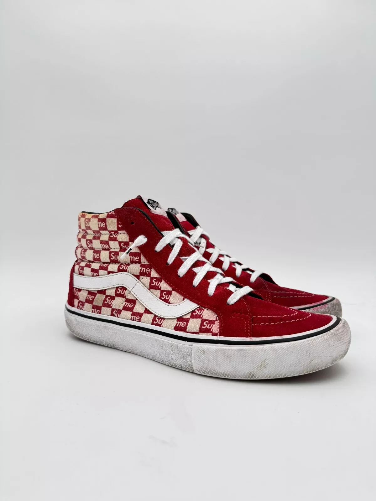 Taille 10   Supreme x Vans Sk8 Hi logo damier rouge damier