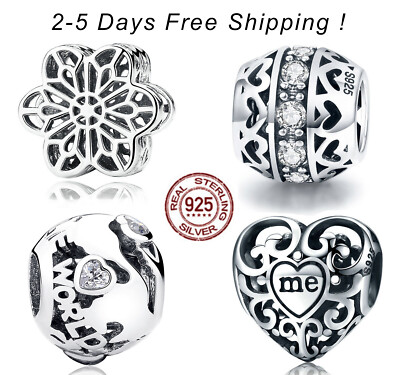 Original 925 Sterling Silver Barrel Heart Beads Clear Globe Travel Me You Bride
