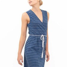 White Stuff Womens Dress Blue Short Sleeve Stripe Cotton V-Neck Summer Size 10 6