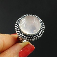 Natural Rose Quartz Round Gemstone 925 Sterling Silver Proposal Women's Ring