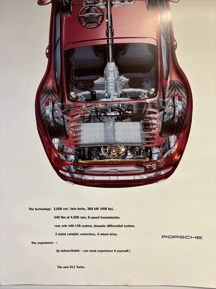 Pósters Porsche 911 turbo recortados de fábrica 1995 vintage raros con especificaciones Foto 4 de 4