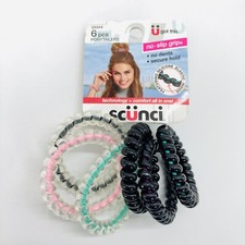 Scunci 6 Piece Silicone Elastic Ponytail Holders 33344 No Slip Dent Secure Hold