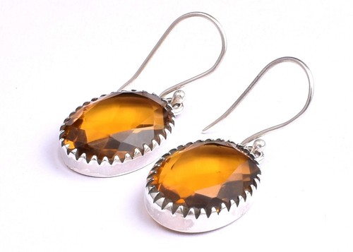 Handmade 925 Sterling Silver Citrine Gemstone Dangle Drop Earrings Gift - Picture 14 of 14