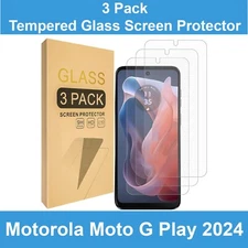 3 Pack Tempered Glass Screen Protector Coverage For Motorola Moto G Play 2024