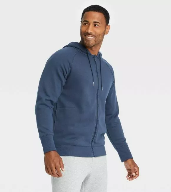 Men's Cotton Fleece Full Zip Hoodie - All in Motion Navy Heather Blue Med