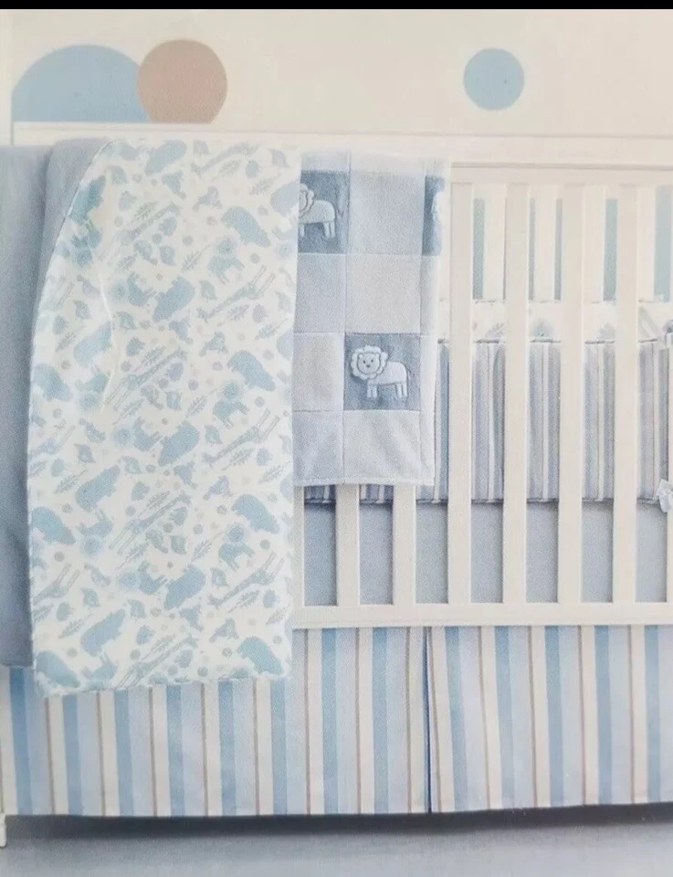 Amy Coe Mod Safari Azul y Blanco Bebé Guardería Cuna Ropa de Cama Nuevo en Paquete Juego de 3 Piezas LINDO🐘🦒🦓 Foto 3 de 4
