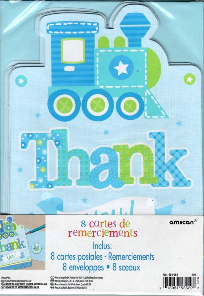 Baby Blue Choo Choo Train Thank You Note 卡 - 空白 - Wilton 制作 - 8 件套 — 第 2/2 张图片