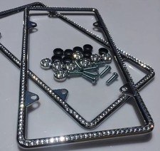 2 All Diamond Silver Bling Glitter Crystal Rhinestone License Plate Frame Thin
