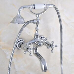 Wall Mounted Bathroom Tub Faucet W/ Hand Shower Sprayer Clawfoot Mixer Tap 