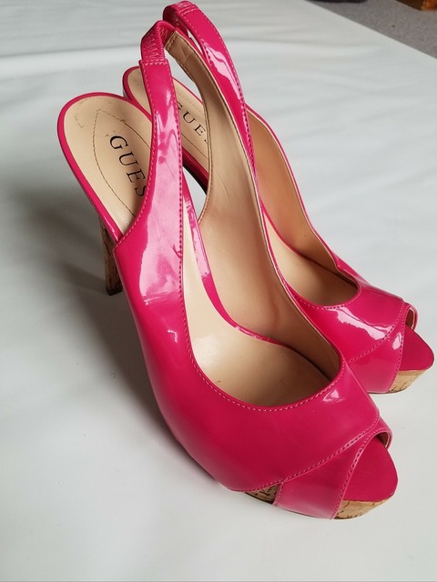 GUESS Pink Patent Slingback PeepToe Platform High Stilettos Heels, 8 1/2 | eBay