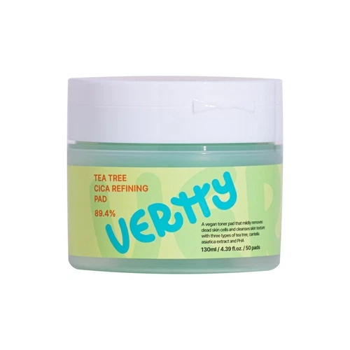 VERTTY TEA TREE CICA REFINING PAD 50 pads 130ml / 4.39 fl. Oz. Vegan Toner pad