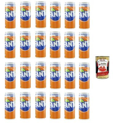 24x Fanta Zero Orange Zuckerfreies Orangenlimonade, 330ml Einwegdose+Polpa 400g