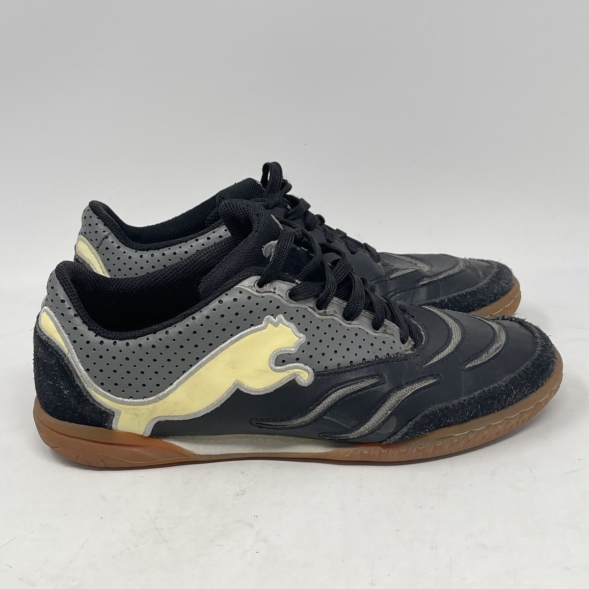 Puma Powercat Shoes Mens 6 Black Yellow Leather Suede Indoor Soccer  Sneakers | eBay