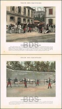 TYPOGRAVURE XIXe ARMéE TRAIN des éQUIPAGES CHARGEMENT des MULETS / DRESSAGE