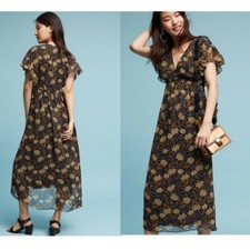 NWT ANTHROPOLOGIE Hattie Floral Dress size XS black brown COLOR new