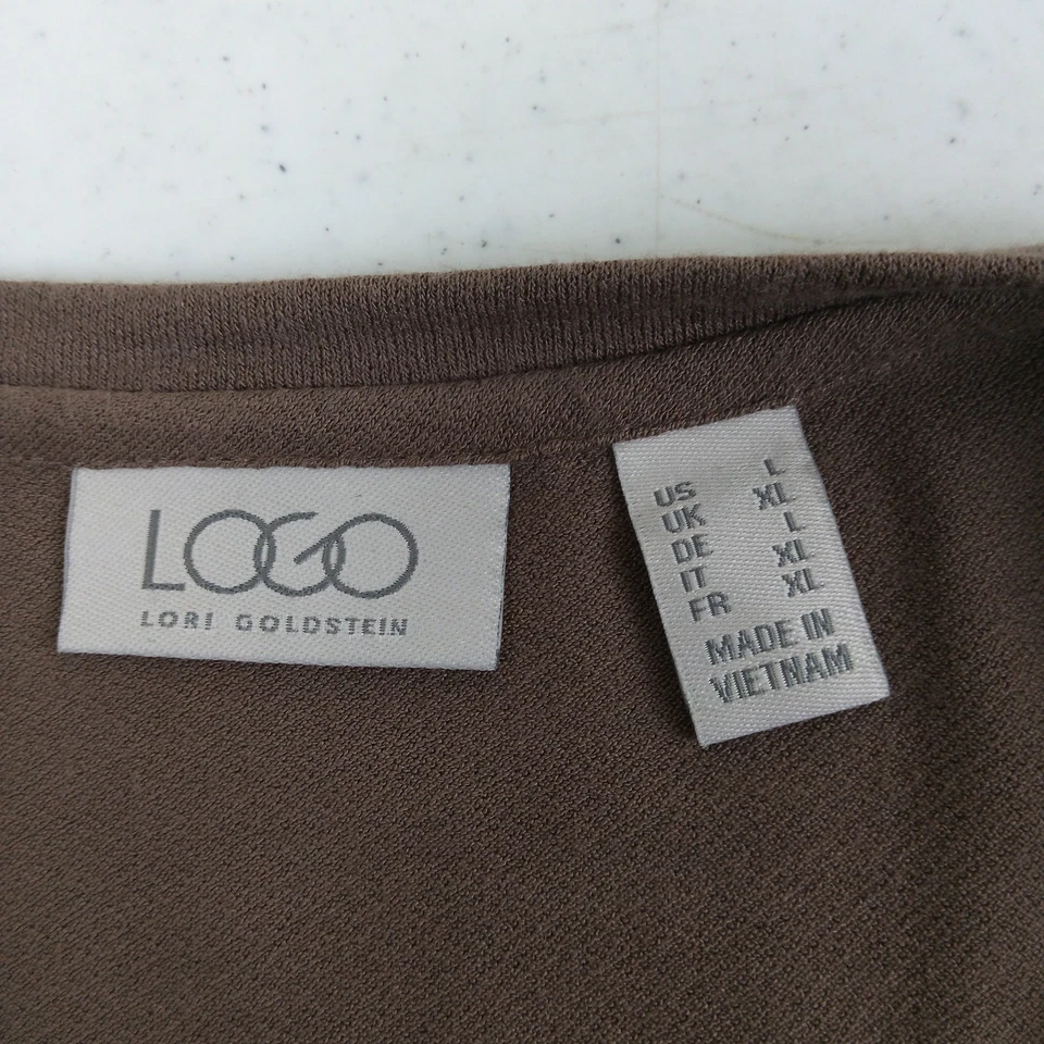 Top túnica mujer LOGO by Lori Goldstein talla L marrón dobladillo asimétrico ribete de encaje Foto 3 de 4