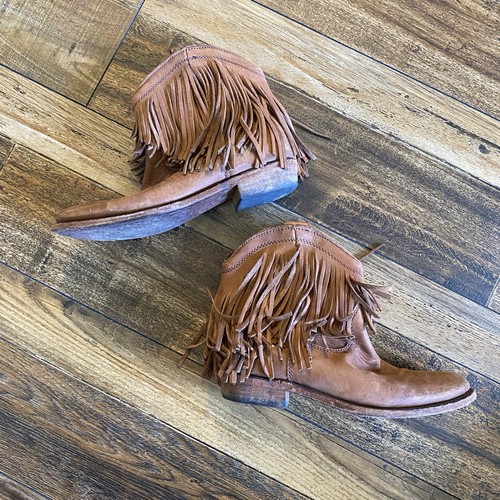 Liberty Black 6.5 Vegas Faggio Brown Leather Fringe Pull On Western Booties - Picture 2 of 6