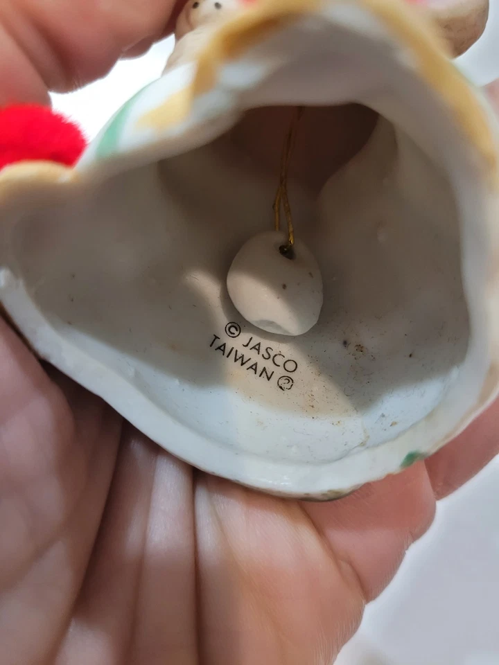 Vintage 1985 Lil Chimers adorno de Navidad Jasco bisque porcelana campana de ratón Foto 4 de 4