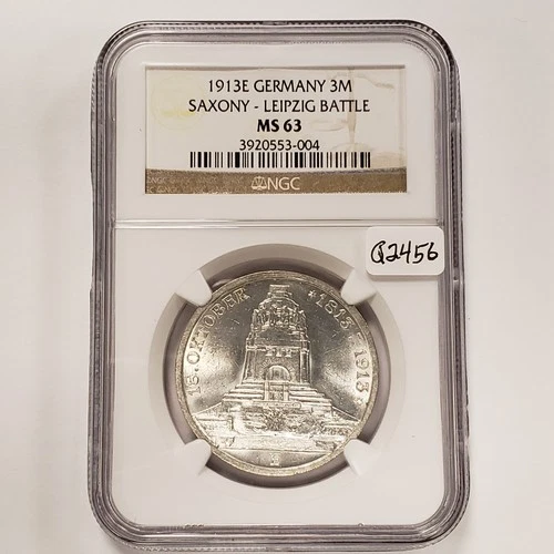 1913-E German States Saxony Albertine 3 Mark .4823 oz ASW - NGC MS 63 - Q2456