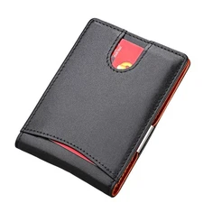 Mens Thin Wallet Front Pocket Slim Wallet Genuine Leather ID Holder Card Case