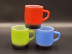 Fire King Stackable Mugs Vtg Mid Century Red Blue Green 3 Set 8 Ounce Milk Glass