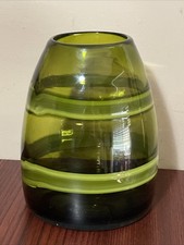 Mid Century Modern Murano Style Art Glass Green Swirl Vase Hand Made
