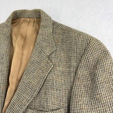 Vintage Harris Tweed Wool Sport Coat 40R Brown Green Houndstooth Scot Richie USA