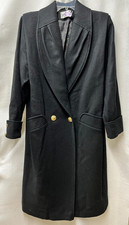 DONNYBROOK Black Long Wool Blend Coat Women's Sz 6 Made in USA Double Breasted