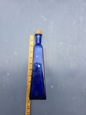Vintage Cobalt Blue Square Glass Decorative Bottle with Cork Stopper