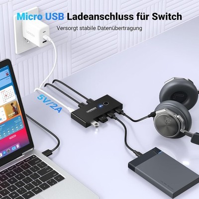 USB Switch 4 Ports, 2 PC Umschalter für Maus Tastatur Drucker Scanner kompatibel