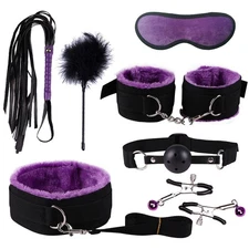 BDSM Collar Ankle Hand Cuffs Restraints Set Bed Bondage Strap Kit for Couples