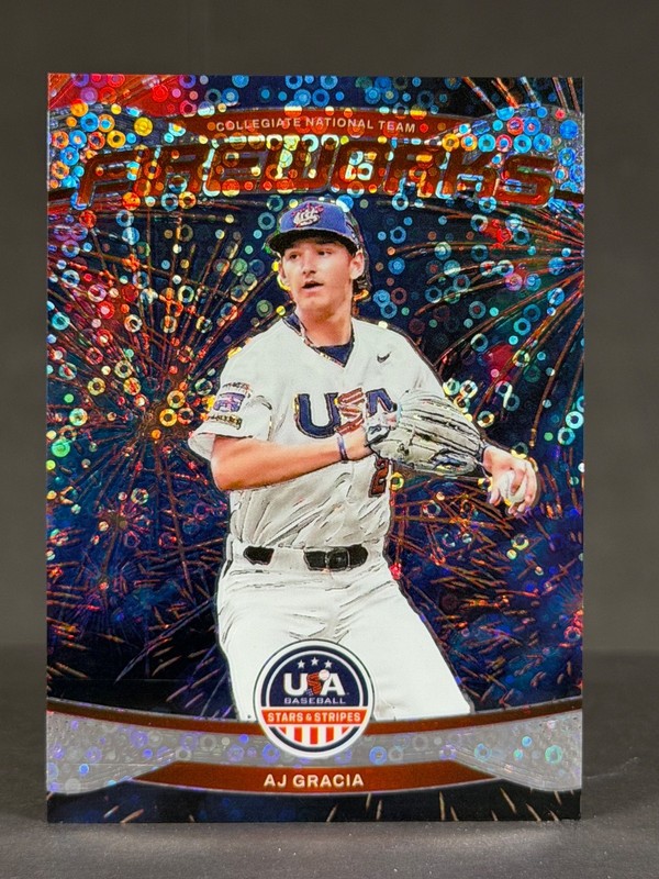 AJ Gracia 2026 Panini Stars & Stripes Prizm USA Baseball Disco Fireworks