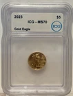 1993 $5 American Gold Eagle 1/10 Oz Gold Coin MS70 ICG