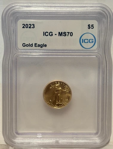 1993 $5 American Gold Eagle 1/10 Oz Gold Coin MS70 ICG