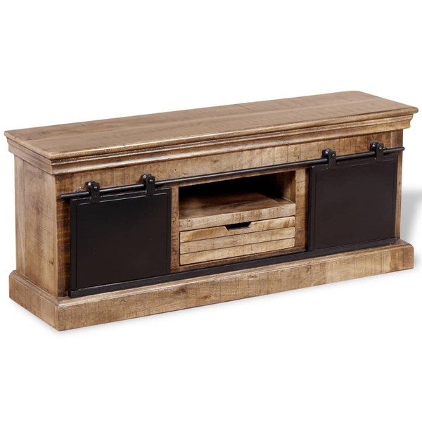 Tv-Schrank Mit 2 SchiebetüRen Mangoholz Massiv 110X30X45 Cm Lowboard-image